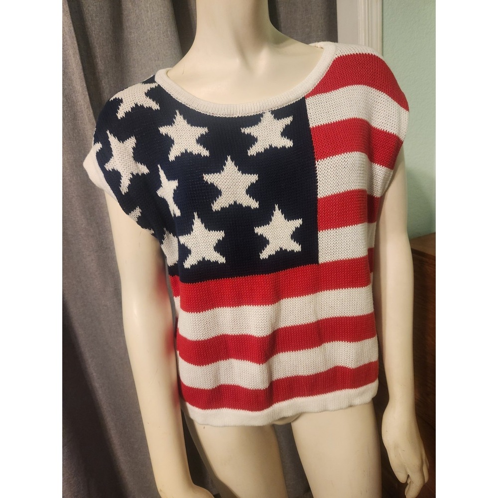 Unique USA American Flag Cotton Knit Sleeveless Sweater  ‎ Size S Forever 21
